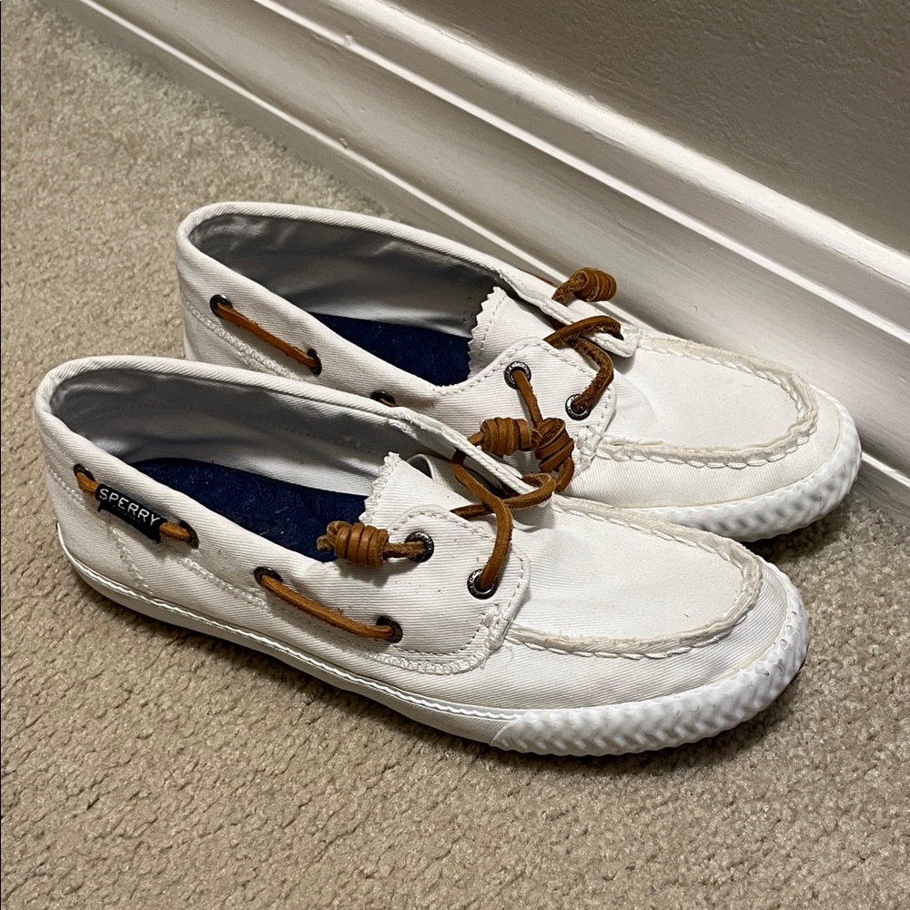 Sperry White Canvas Shoes with Tan Accents